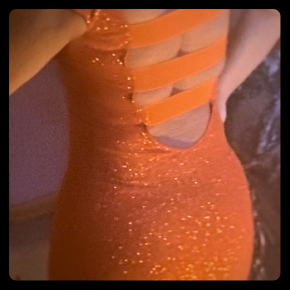 Orange sparkle cocktail dress